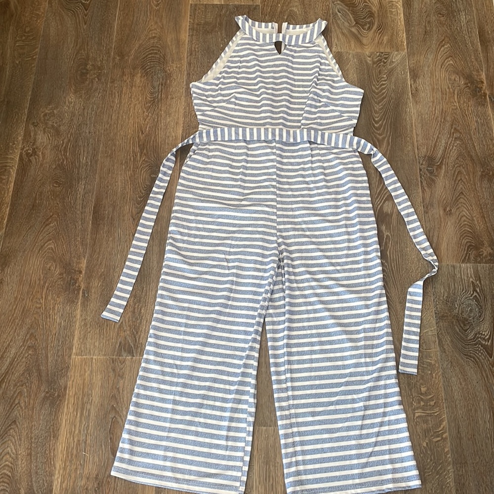 Baby blue/white stripe Romper
